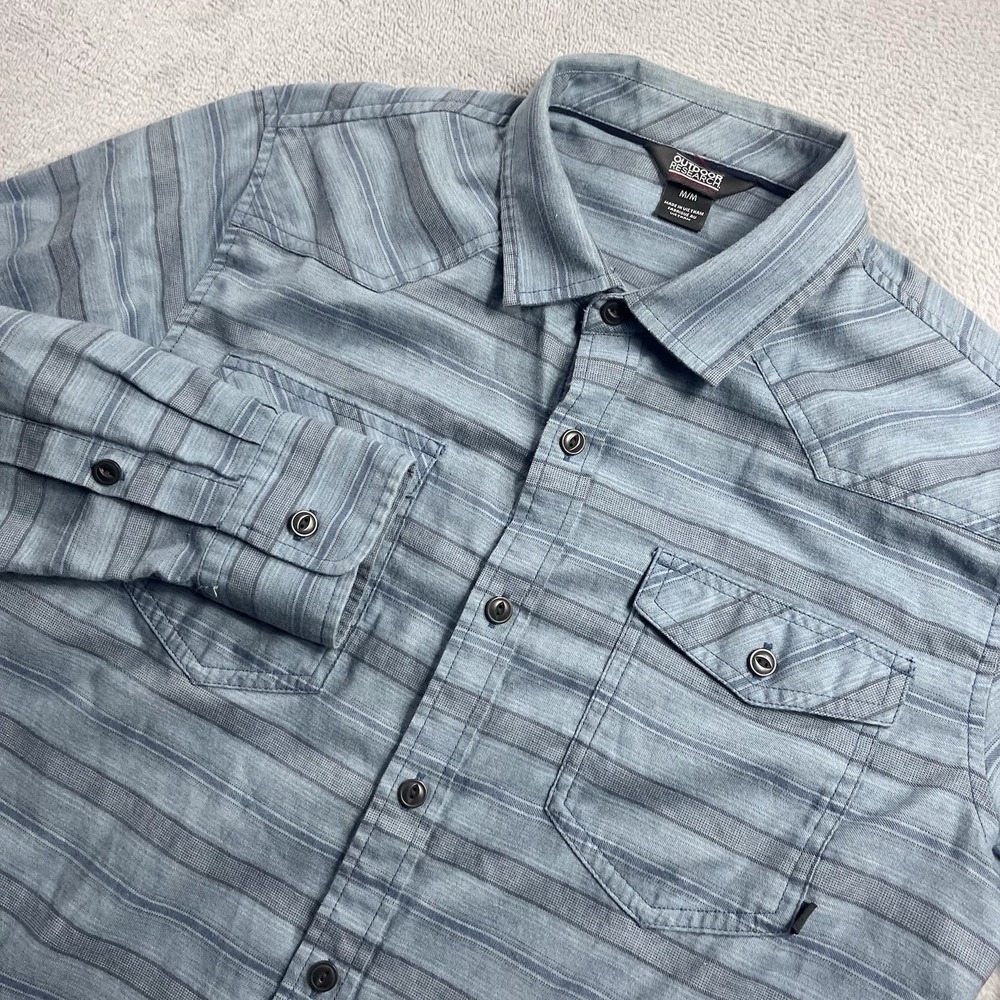 Outdoor Research Pilchuck Long Sleeve Shirt Men's Medium Wool Blend Flannel Blue